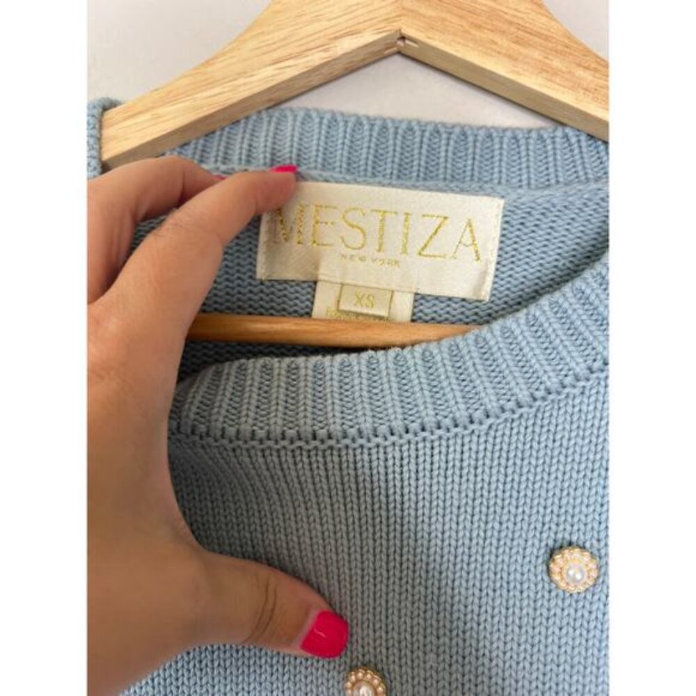 NEW Mestiza New York  Dolcetto Cadiz Pearl Crochet Ribbed Sweater Blue Size: XS - Picture 4 of 7